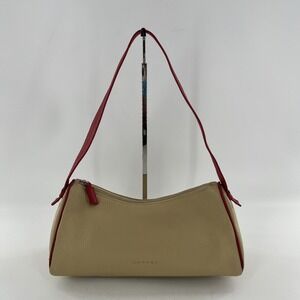 Rare Vintage Authentic Carven Paris Shoulder Bag Tumbled Pebbled Tan Nude Red
